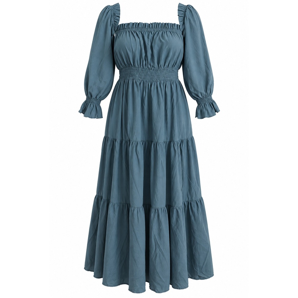 Zesica Maxi Dress Womens XS Green Smocked Tiered Milkmaid Cottagecore Romantic